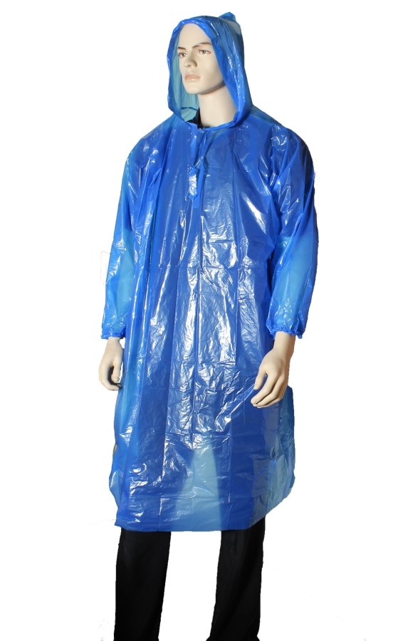 DPEPLSB	Disposable PE Poncho with Hood & L/Sleeves - Blue