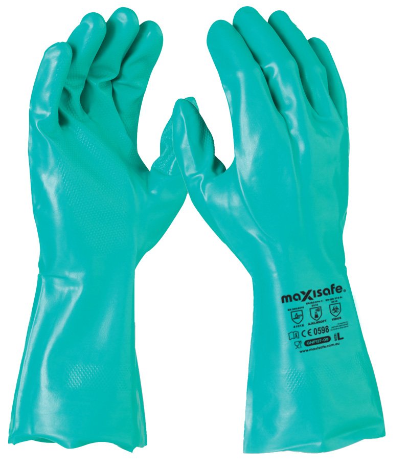 GNF127	Maxisafe - Green Nitrile Chemical Gauntlet 33CM	S