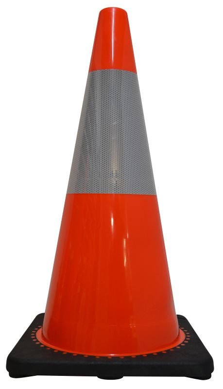BTC761R	Traffic Cone, Flexible PVC, UV Stabilised, High Intensity Reflective Tape -         Fluoro Orange - 700MM