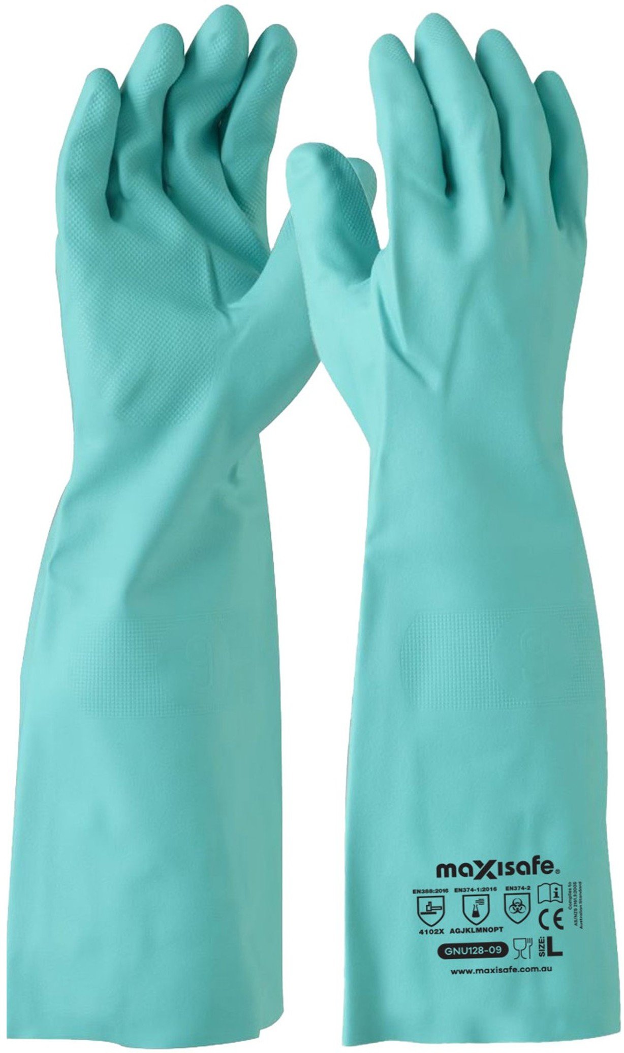 GNU128	Maxisafe - Green Nitrile Chemical Gauntlet 45CM