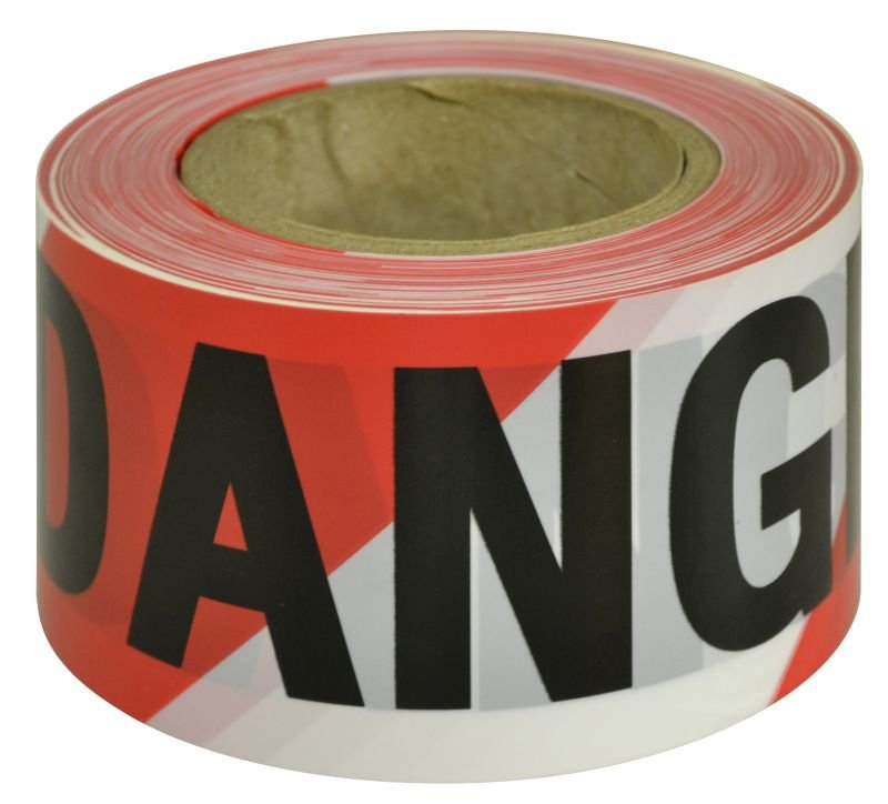BTD711	Danger Barricade / Barrier Tape - (Black on Red & White) - 100M Roll x 75MM Width