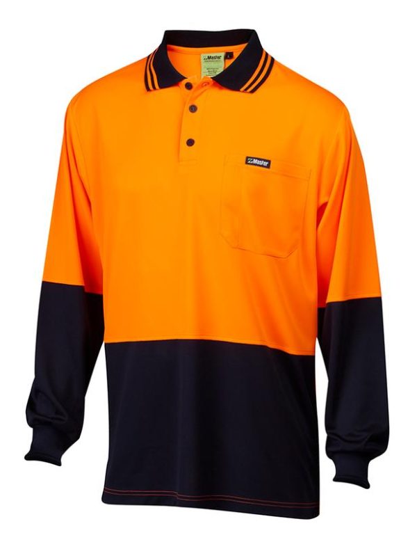 7WP055	Master - Hi-Vis L/Sleeve Polyester Polo with Pocket - Class D, 2 Tone Micromesh