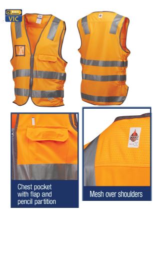 7PVT41	Safety Vest VIC Rail Elite (Zip Closure), Class DN - Special Orange