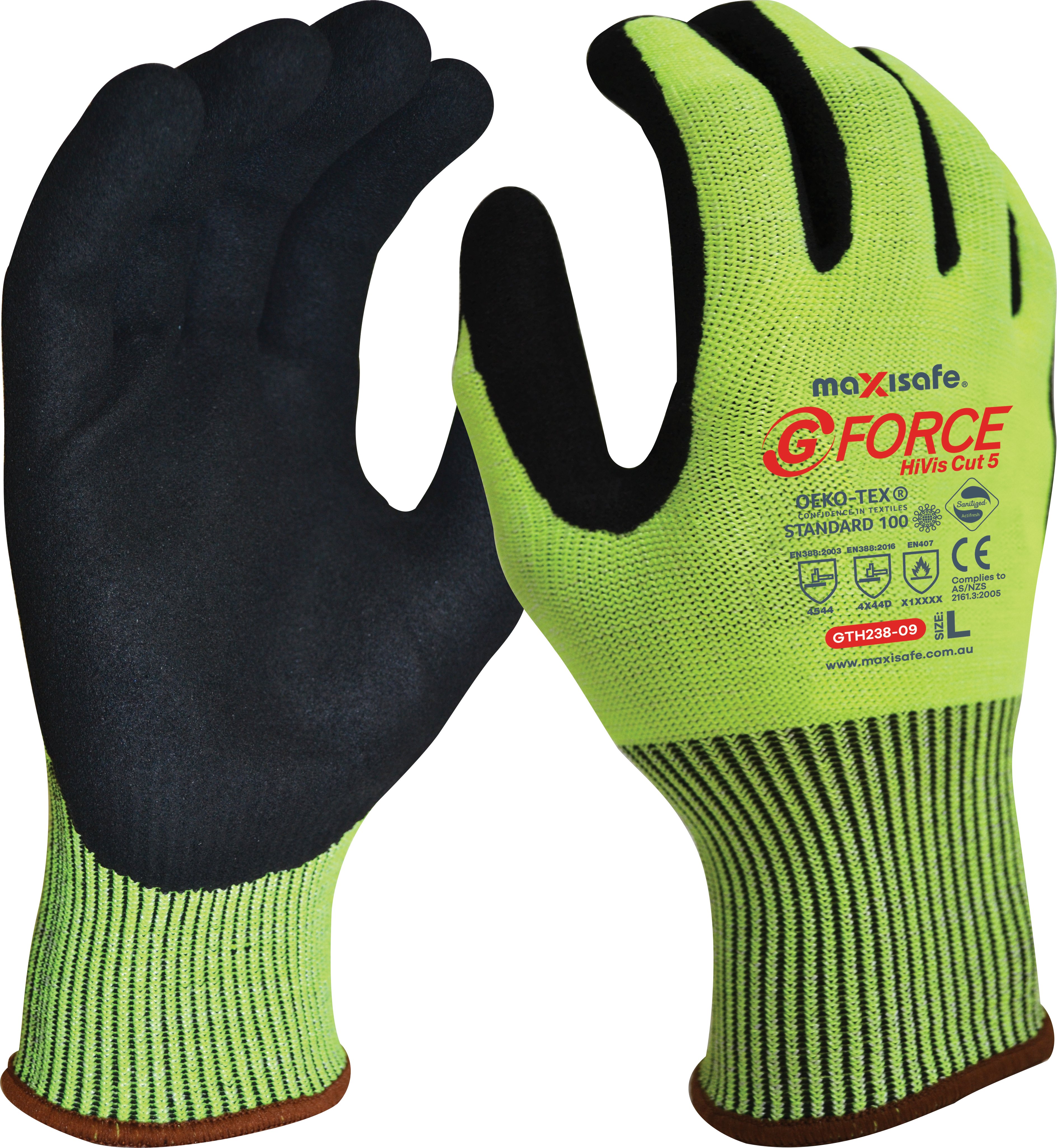 GTH238-11	G-Force - Hi-Vis Cut D Glove Nitrile Cut Resistant Palm - 13G / Cut - D - 2XL