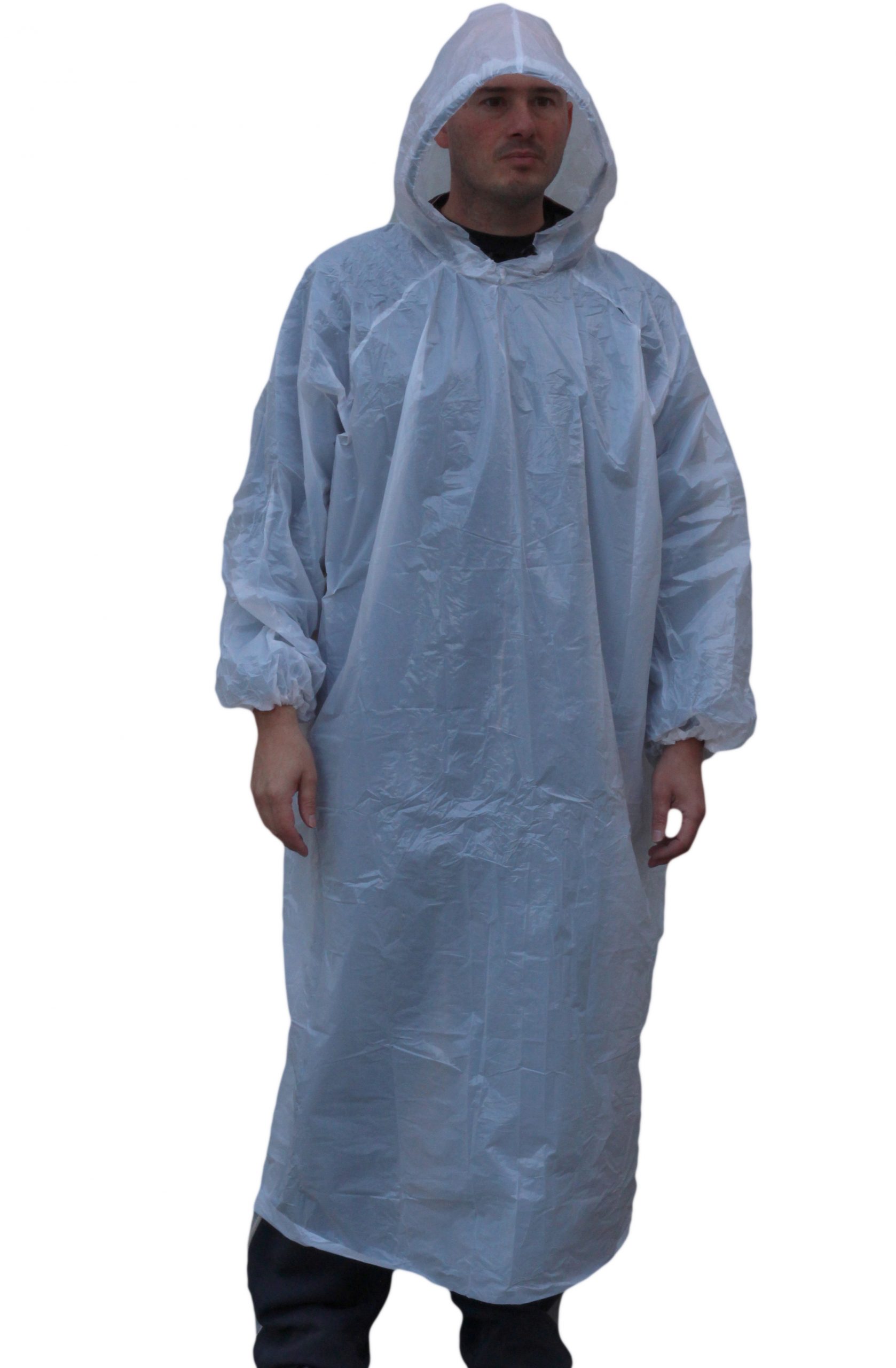 DPEPLS	Disposable PE Poncho with Hood & L/Sleeves - White
